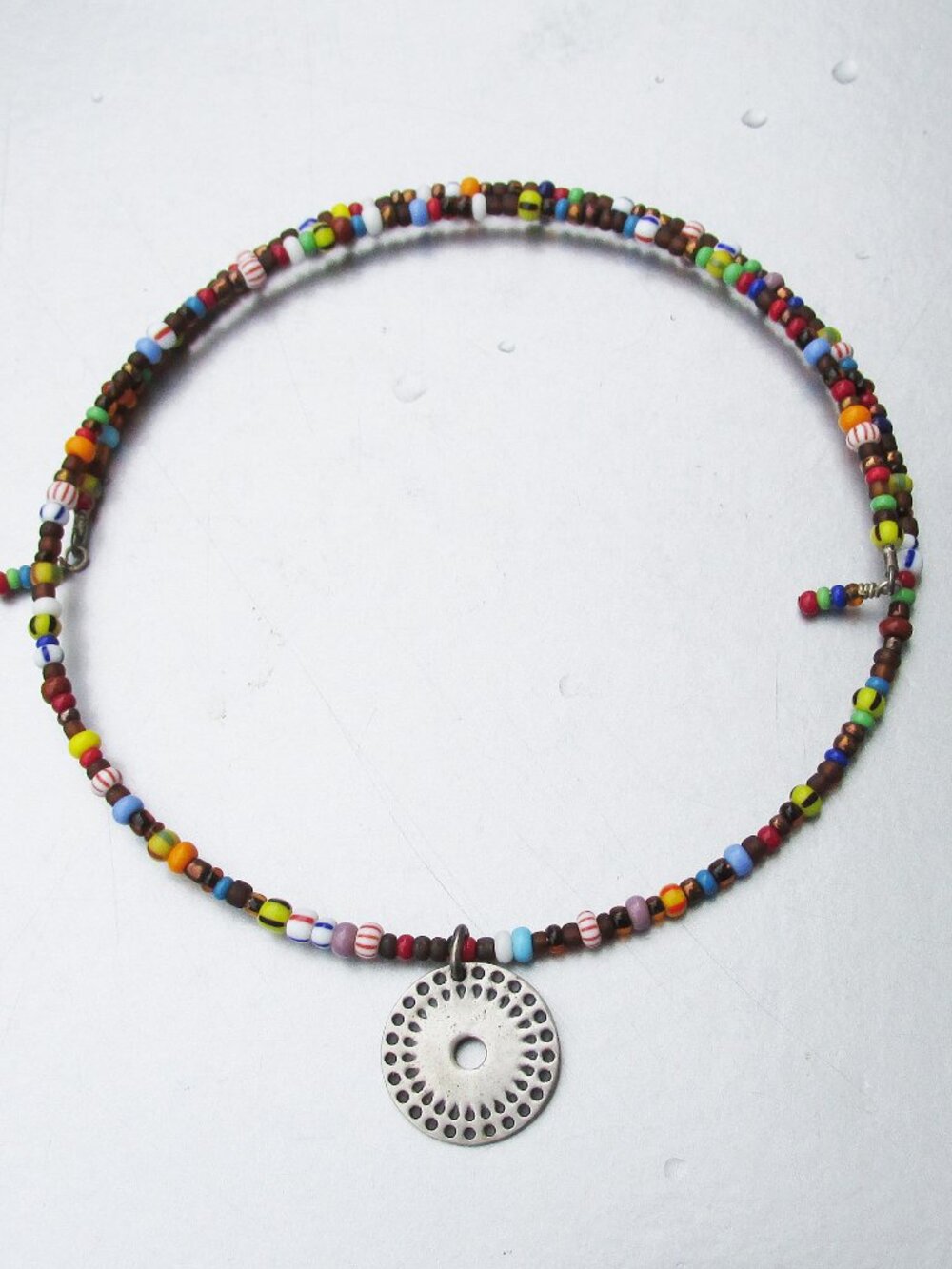 Silpada Seed Bead Memory Wire Choker Necklace Sterling Silver Pendant N1505